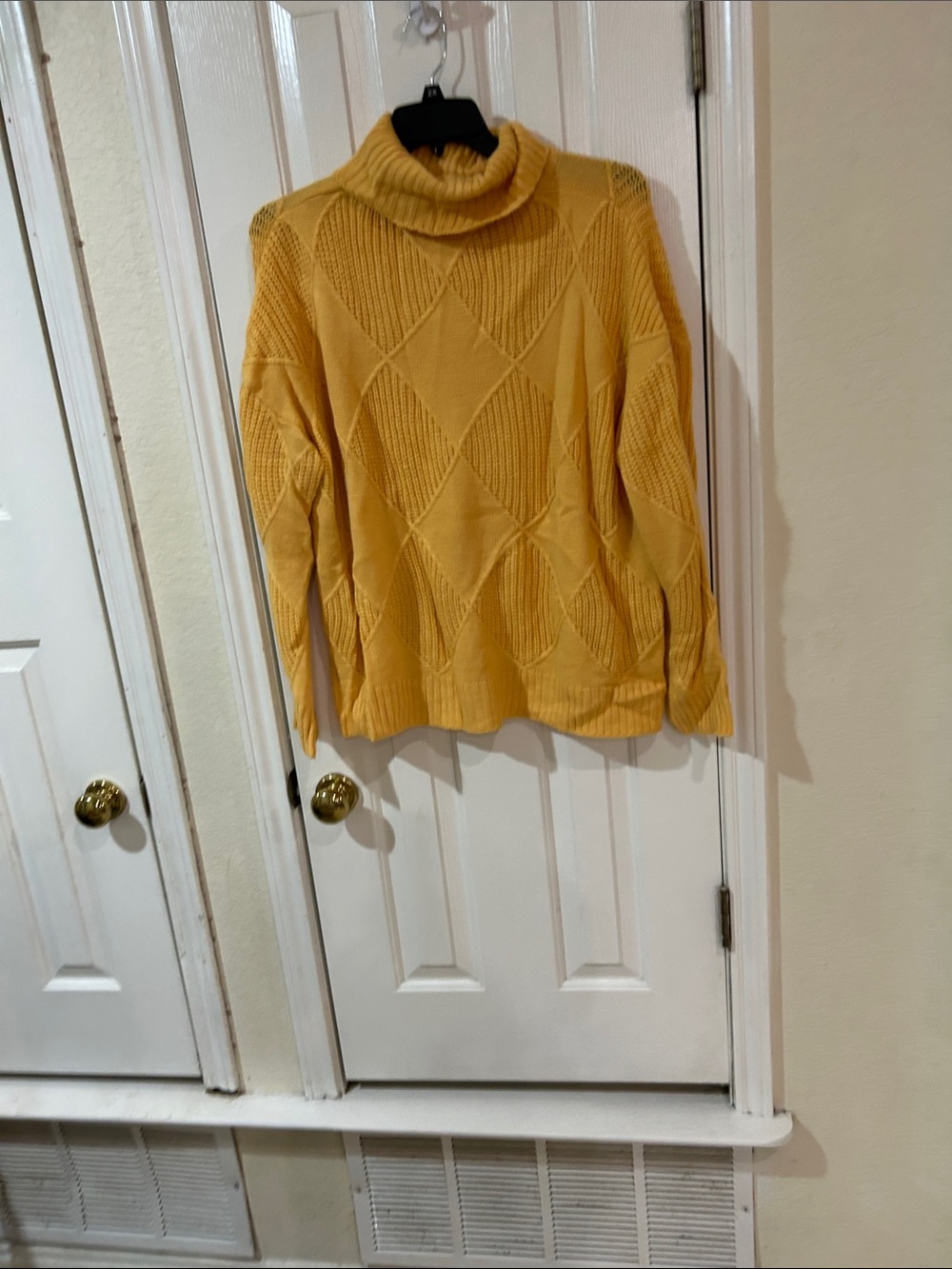 SHEIN Diamond-Texture Mustard Turtleneck Sweater